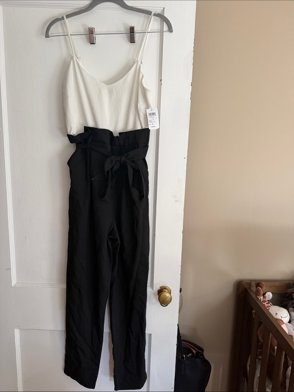 Windsor Two-Tone Paperbag Waist Jumpsuit in Cream and Black